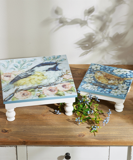 Bird and Floral Pedestal Set