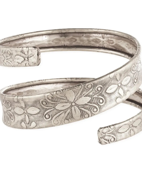 Silver Embossed Spiral Wrap Bracelet