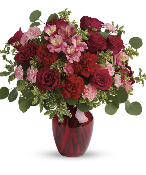 red and pink floral arrangement