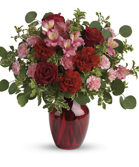 red and pink floral arrangement