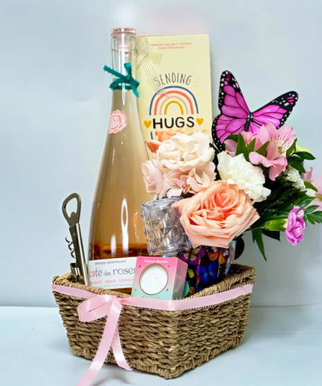 Peach and White Flowers with Wine 