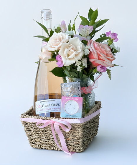 Peach and White Flowers with Wine 