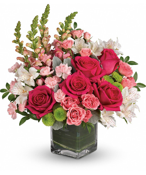 pink and green flowers