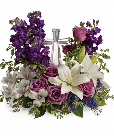 Cross, Purple, lillies 