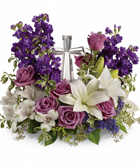 Cross, Purple, lillies 