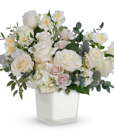 peaceful white clouds floral arrangement in vase