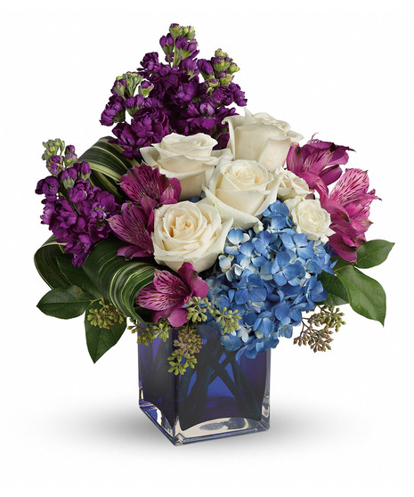 purple and blue flower arrangement