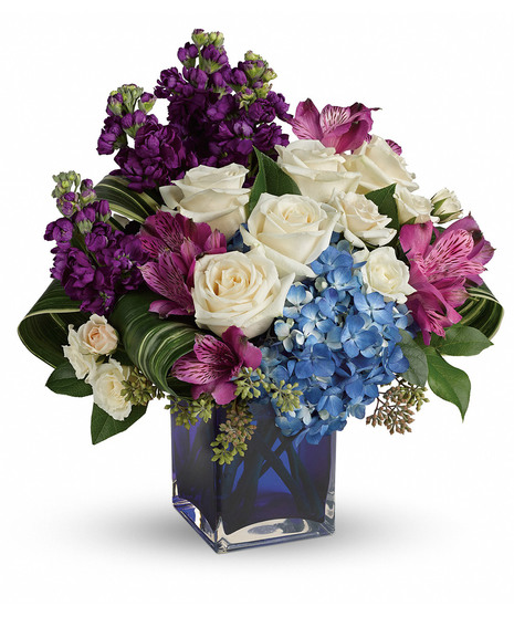 purple and blue flower arrangement