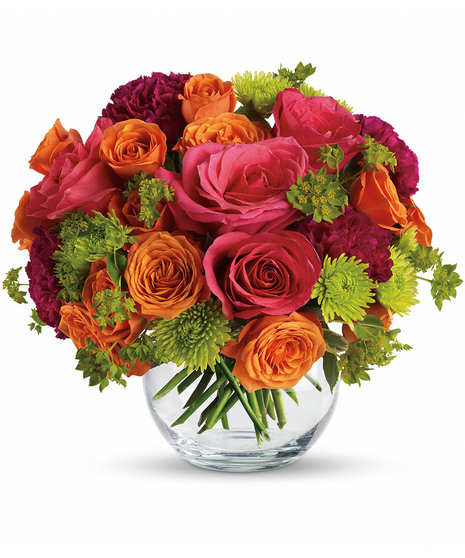 pink, orange, and green flower arrangement