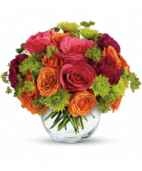 pink, orange, and green flower arrangement