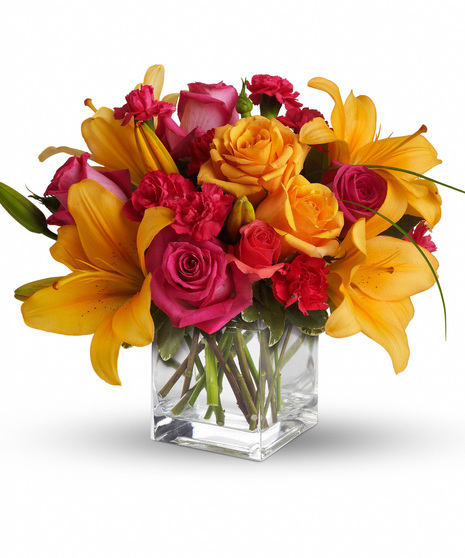 orange and hot pink flower arrangement