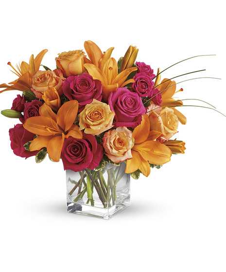 orange and hot pink flower arrangement