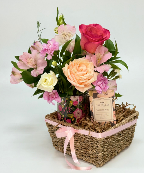 Peach and White Flowers with Wine 