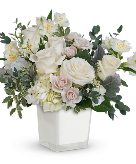 peaceful white clouds floral arrangement in vase